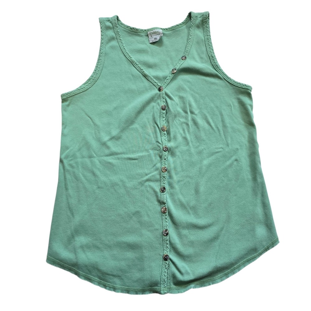 Color Me Cotton CMC Sleeveless Tank Top Womens XXL Green Buttons Lagenlook Artsy